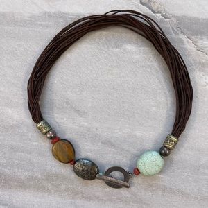 Silpada Brown Leather and Jeweled Necklace